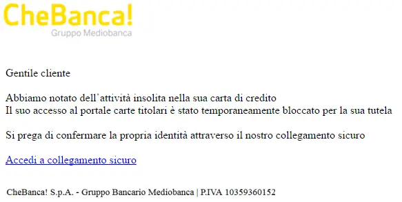 email sotto forma di immagine phishing chebanca