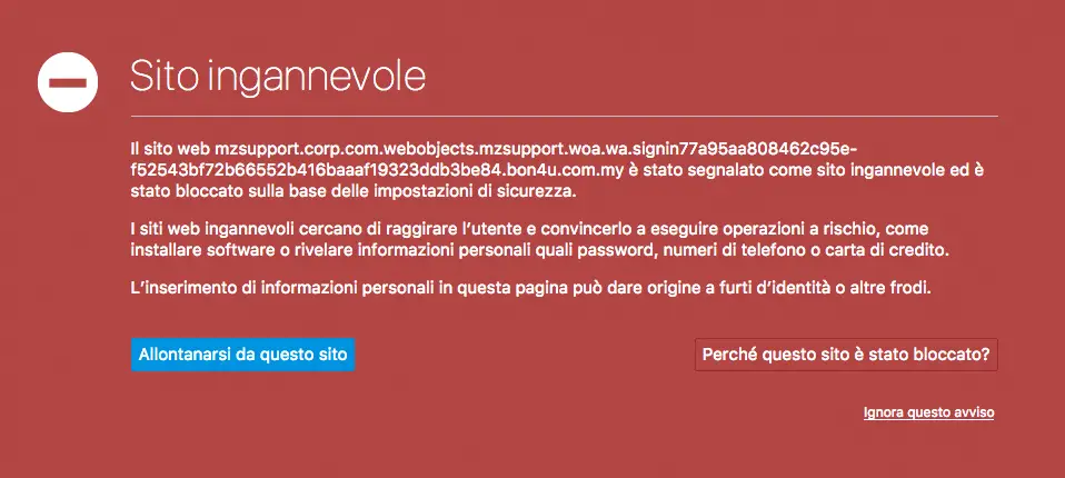 sito ingannevole chrome