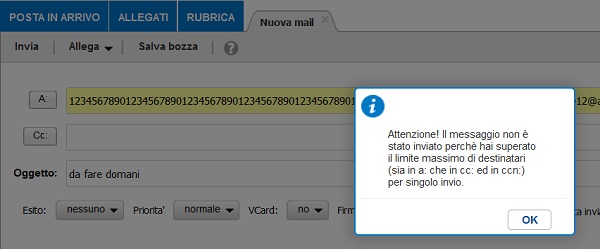 numero massimo di destinatari alice posta