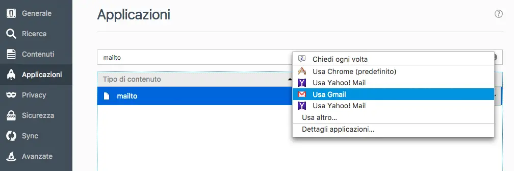 configurare gmail come posta predefinita firefox