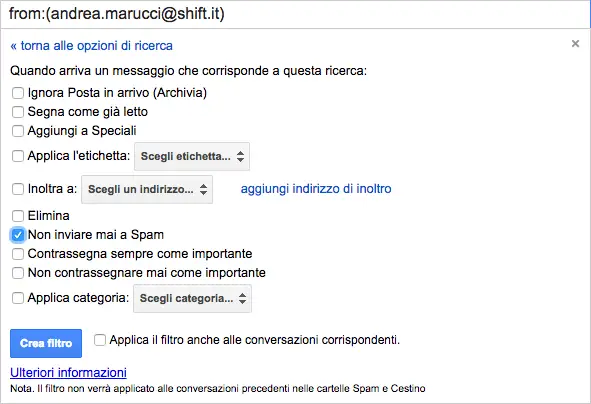 filtro gmail whitelist spam