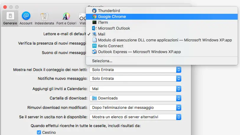 configurare gmail come posta predefinita mac osx