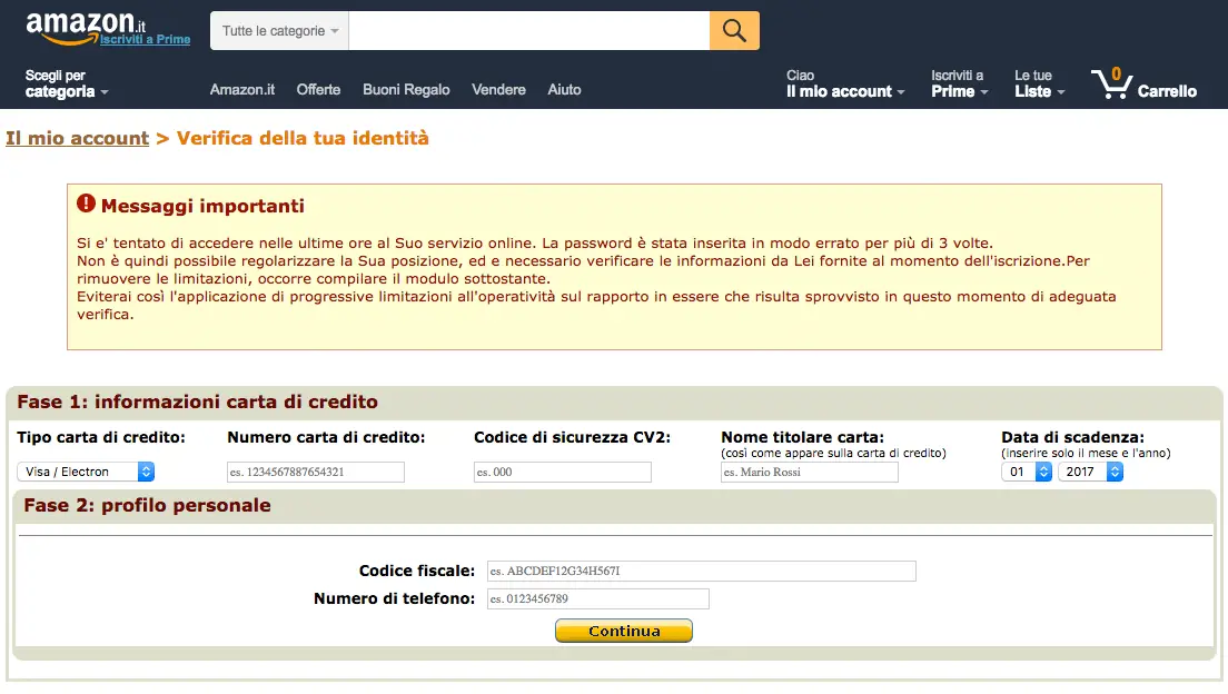 phishing amazon carta di credito tutto sulla posta elettronica