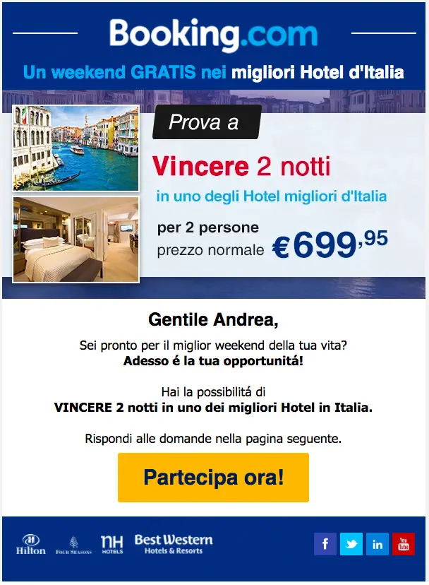 truffa vincere due notti in hotel