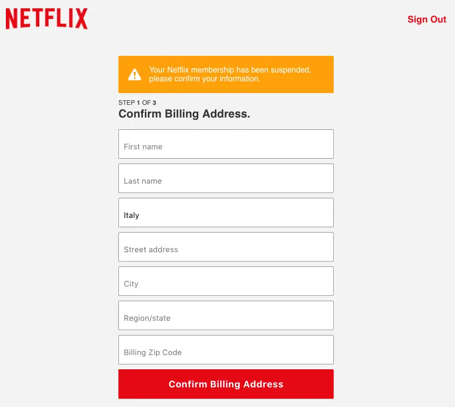 phishing netflix billing address