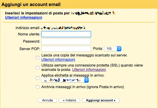 aggiunta account email a gmail