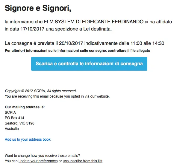 Avviso affidamento spedizione 280050301567 (ID4873772) 1 avviso spedizione malware
