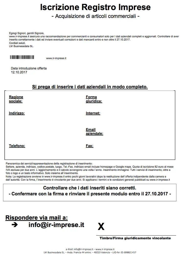 truffa iscrizione registro imprese