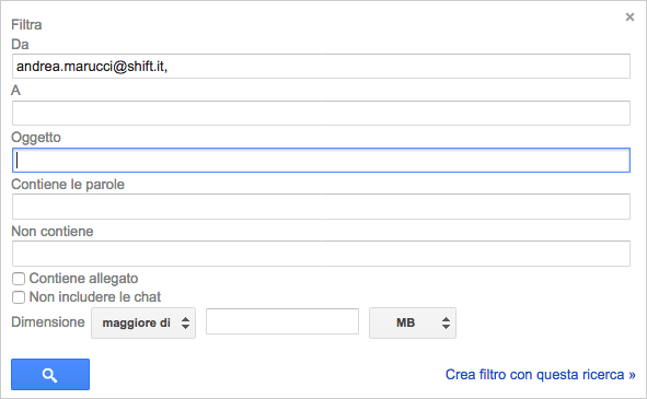 creazione filtro gmail