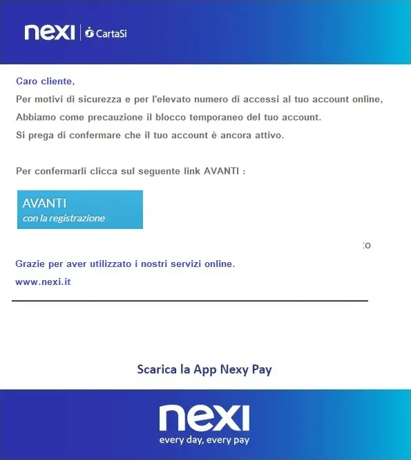 email fasulla phishing nexi cartasì