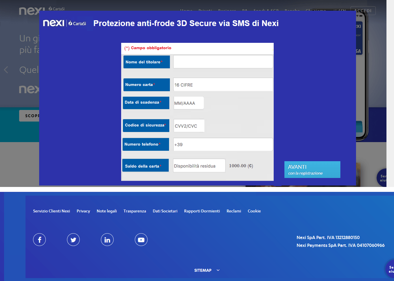 sito falso phishing nexi cartasì
