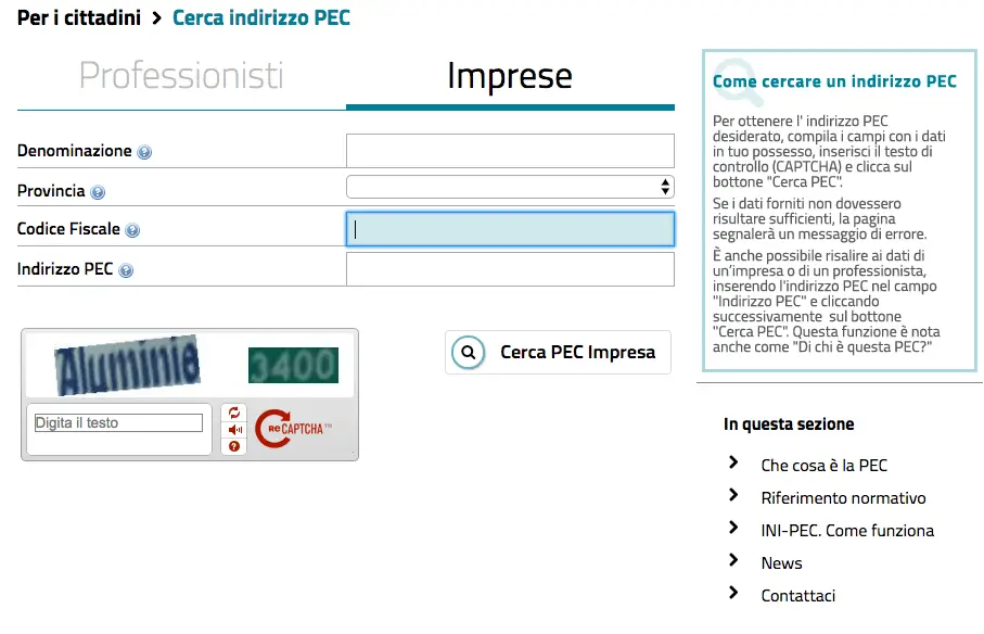 registro pec aziende imprese