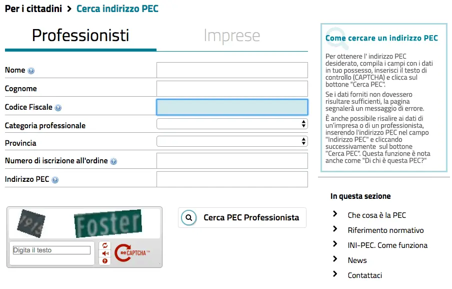 registro pec professionisti ditte individuali