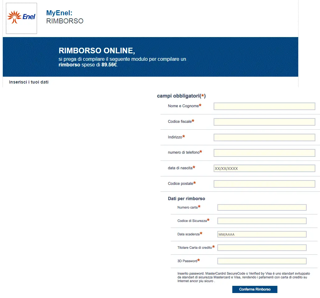 rimborso enel sito falso phishing