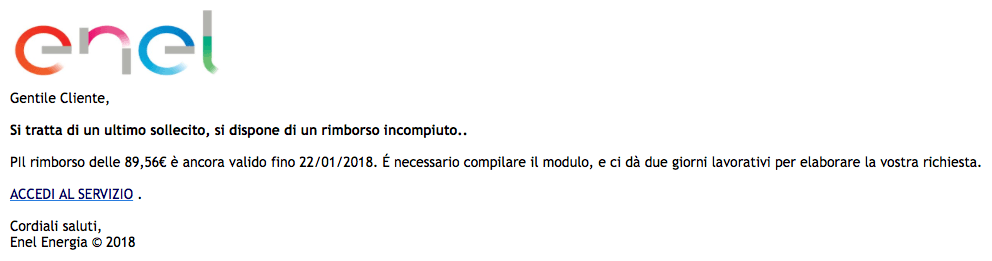 rimborso enel phishing