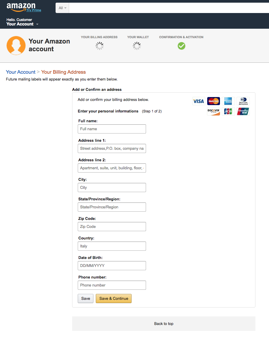 amazon phishing sito falso