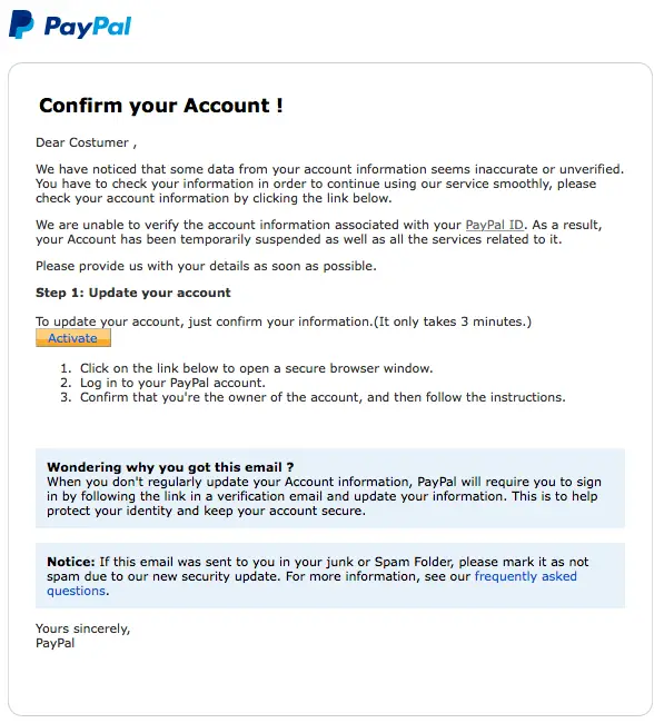 paypal phishing your account is limited