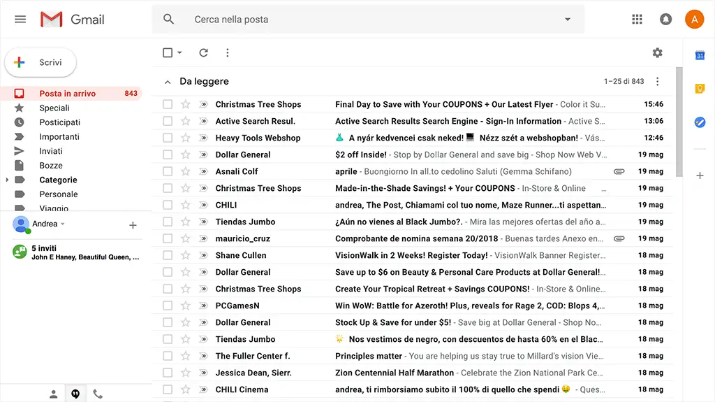 nuovo look moderno material design per gmail