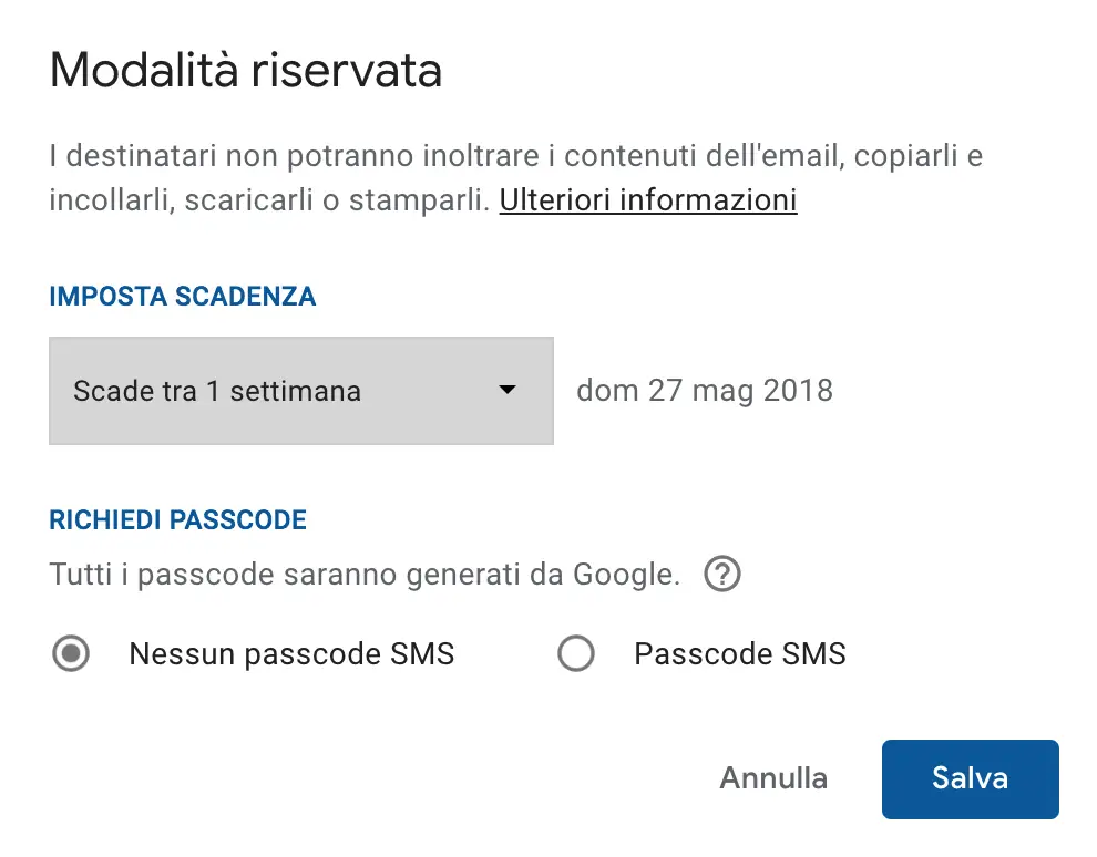 nuovo gmail modalità riservata