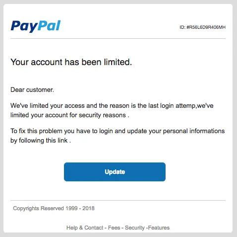 phishing paypal account limitato