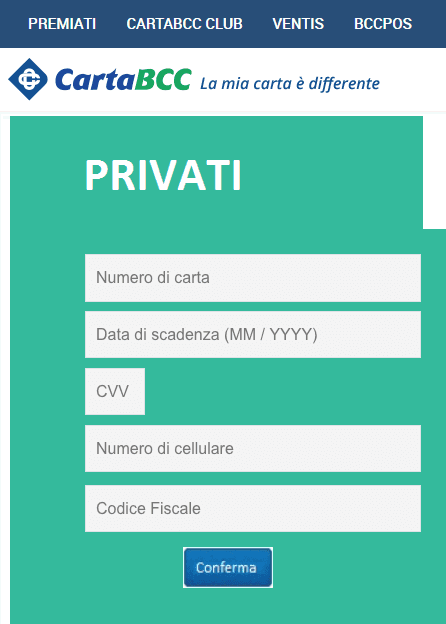 bcc phishing dati carta di credito