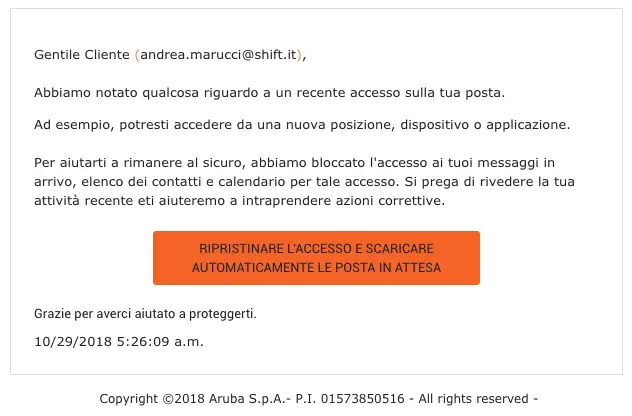 phishing aruba accesso email