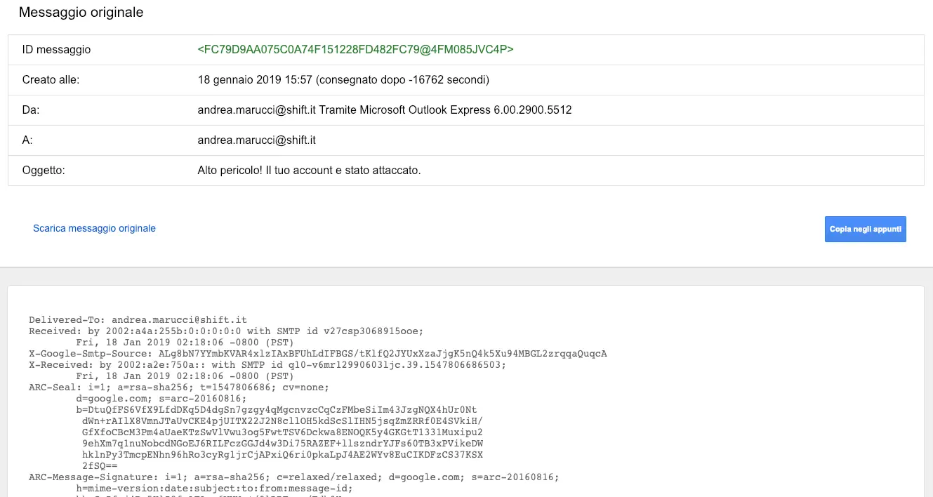 analizzare header email gmail