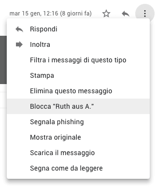 bloccare email gmail mittente
