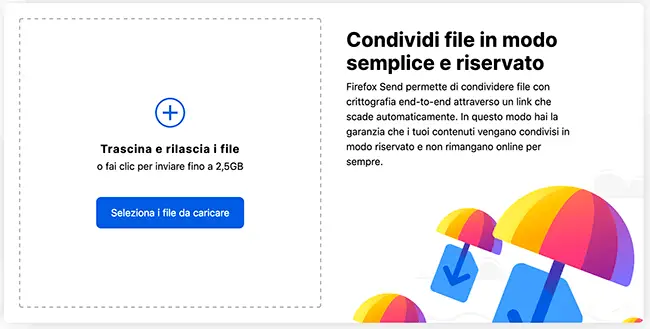 inviare grossi files firefox send