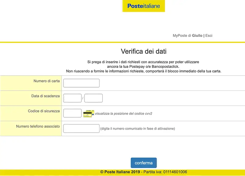 phishing poste italiane 2019