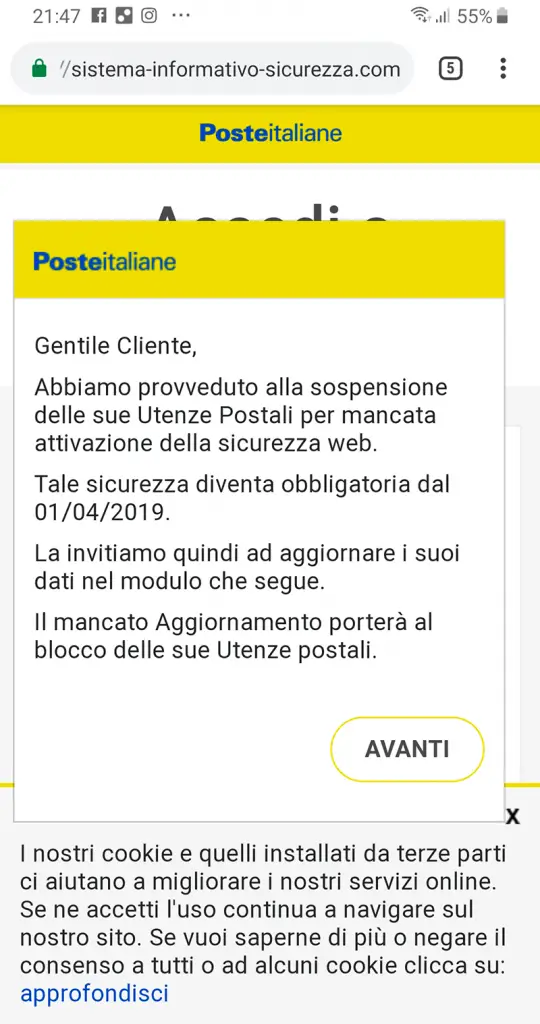 phishing poste italiane sito