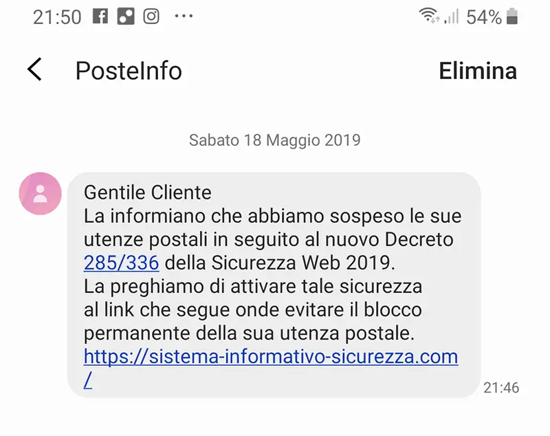 phishing poste italiane sms