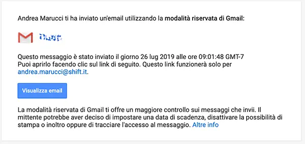 gmail modalità riservata