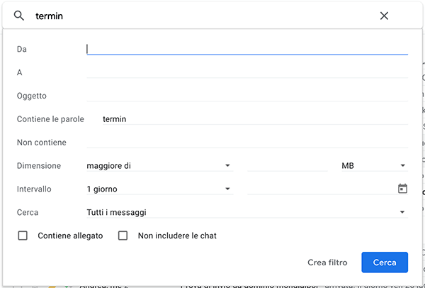 gmail ricerca avanzata