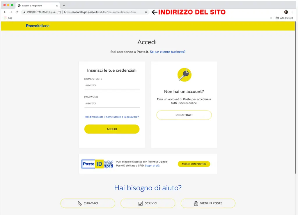 pagina login sito poste italiane