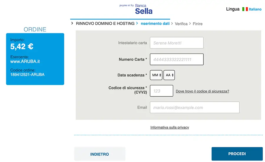 aruba pec phishing carta di credito