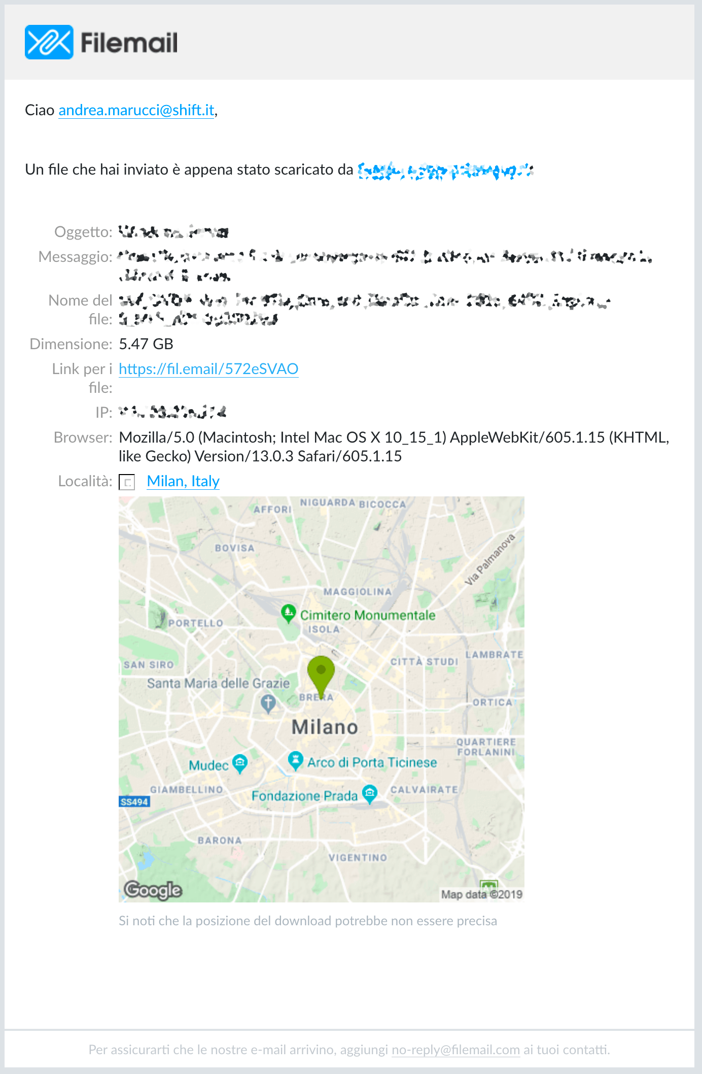 Invio file pesanti via mail 3 avviso scaricamento file filemail