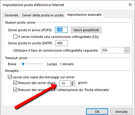 rimuovi dal server dopo 15 giorni