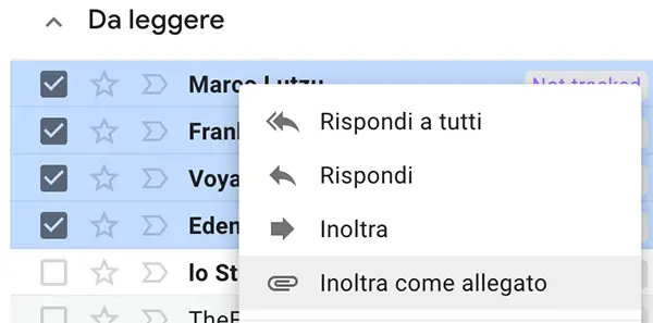 Inoltra come allegato in Gmail