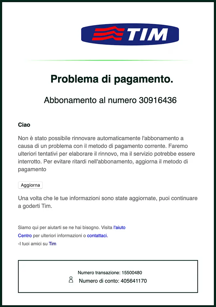 email di phishing tim