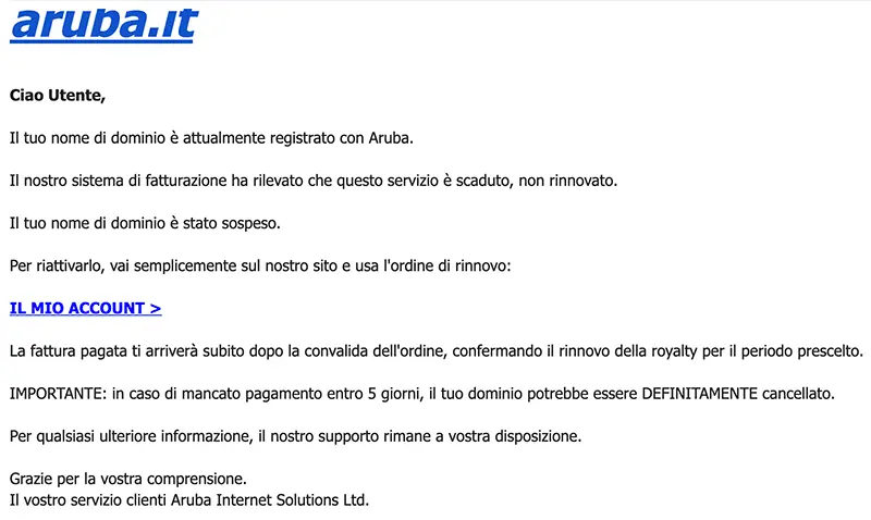 email phishing aruba in formato grafico