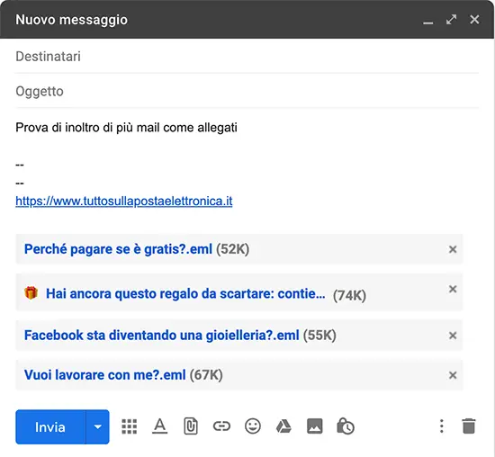 inoltre più email come allegati con Gmail