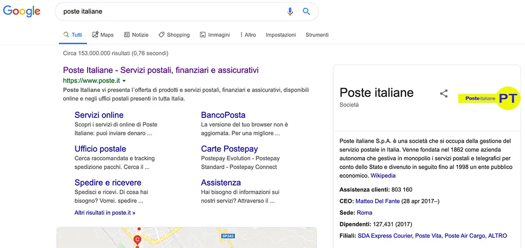 ricerca Poste Italiane su Google