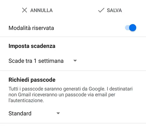 modalità riservata gmail