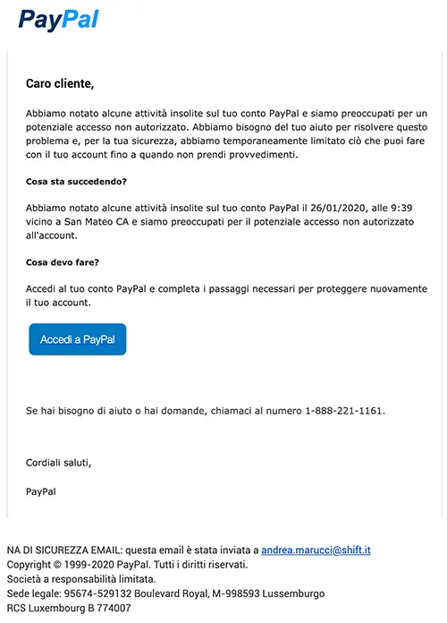 email di phishing paypal