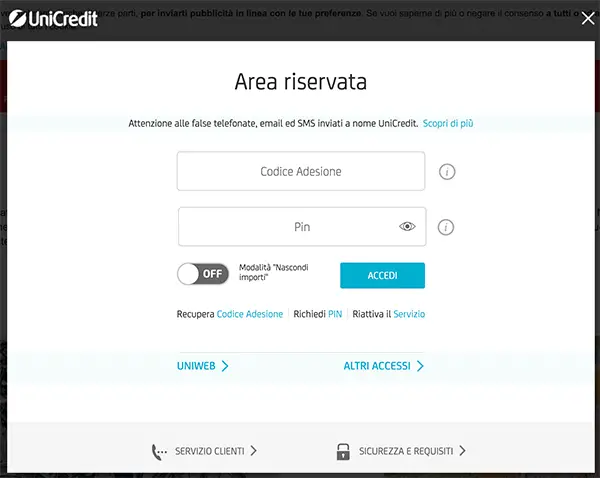 credenziali di accesso unicredit per phishing