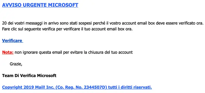 email falsa da microsoft