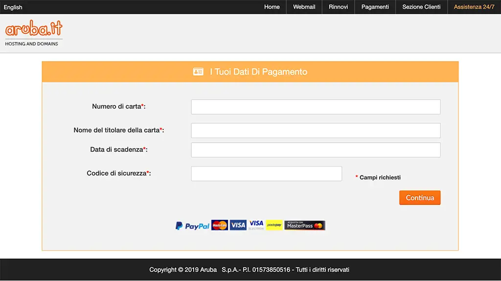 finta mail aruba per furto carta di credito