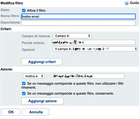 inoltrare mail da alice