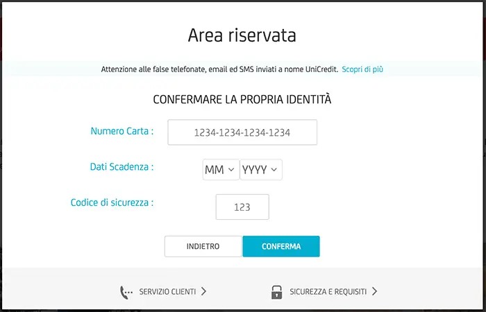 phishing unicredit carta di credito